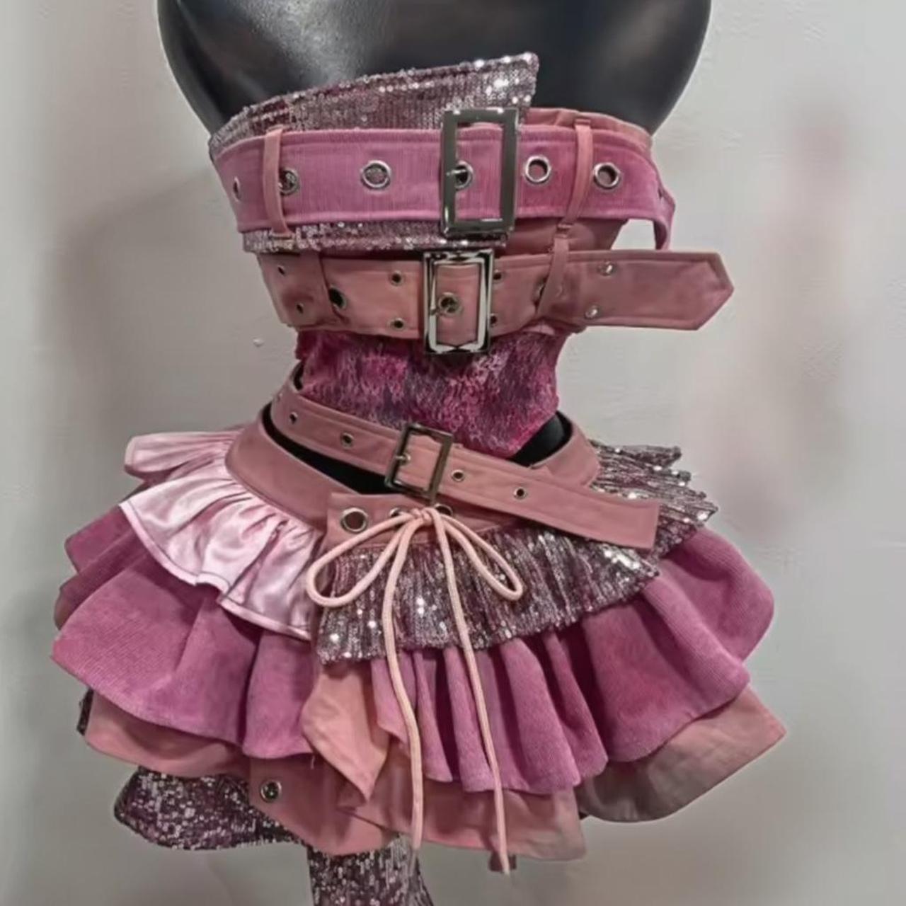 Pink & Silver Glam Buckle Y2K Two-Piece Set