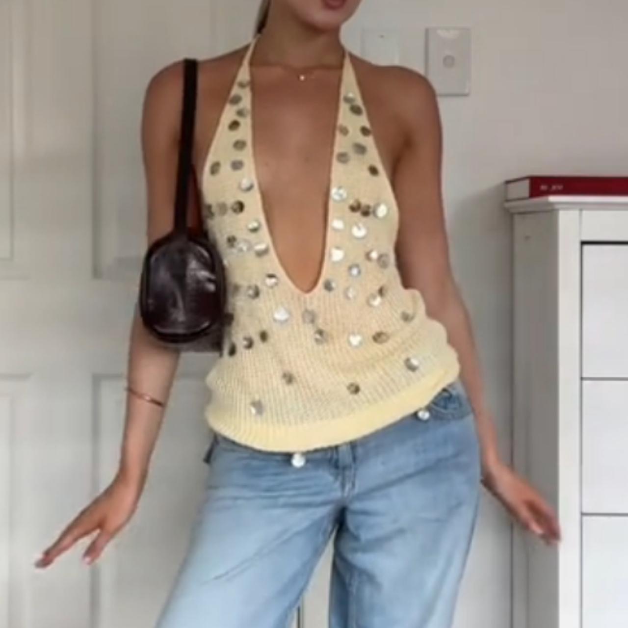 Champagne Nights Sequin V Top