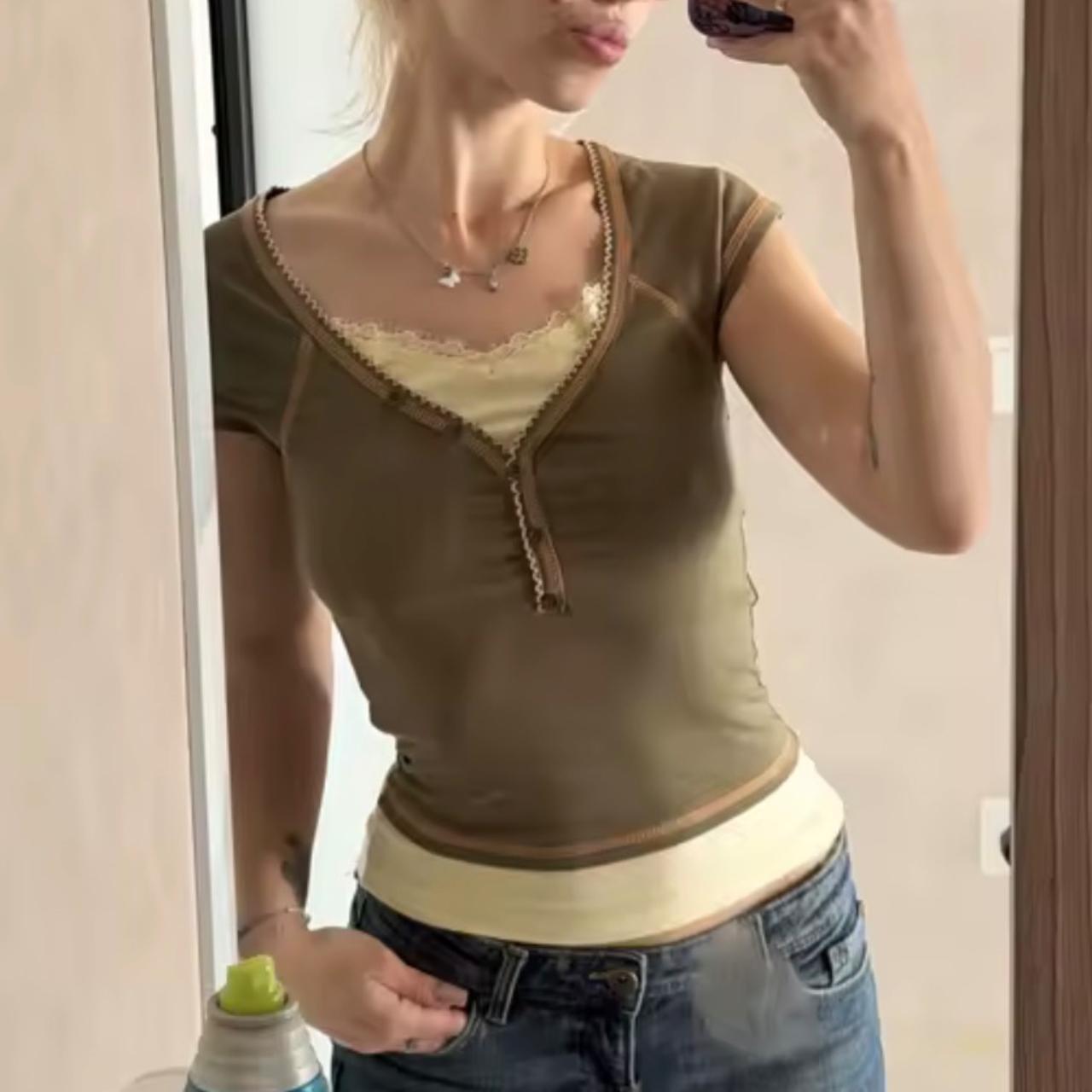 Soft Sage Lace Layered Y2K Top