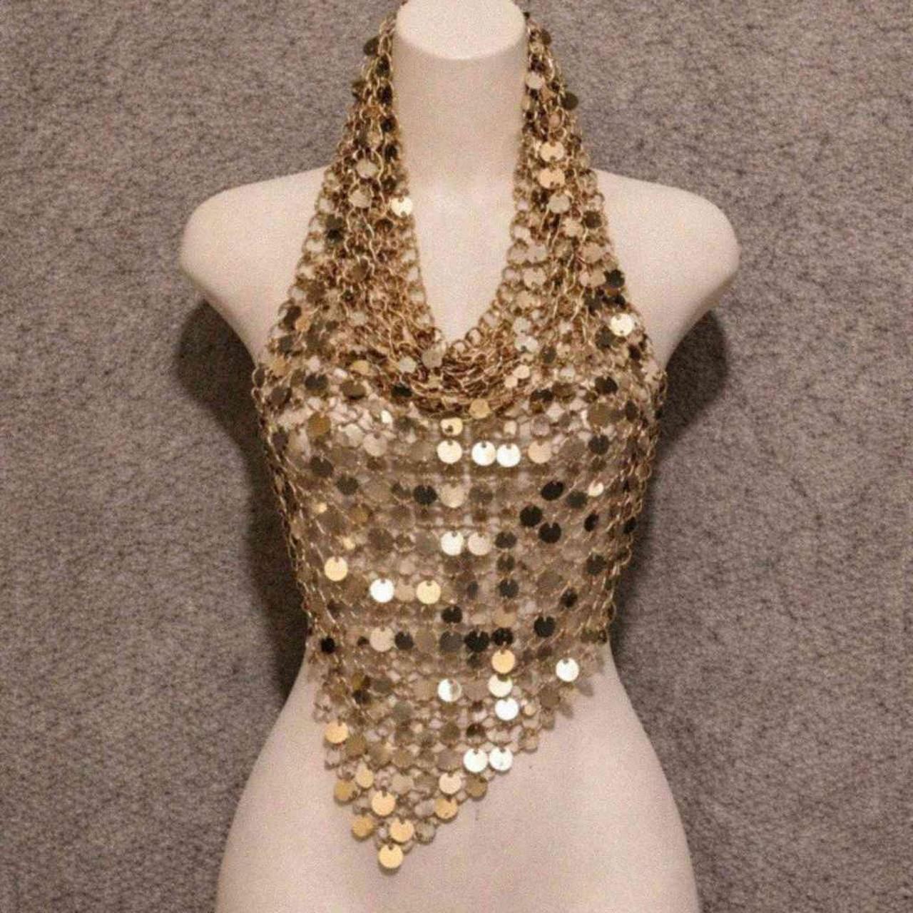 Golden Goddess Sequin Halter Hood Top